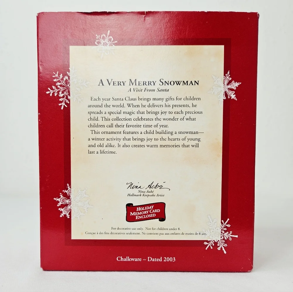 Hallmark Keepsake A Very Merry Snowman Ornament 2003 Nina Aubé Chalkware